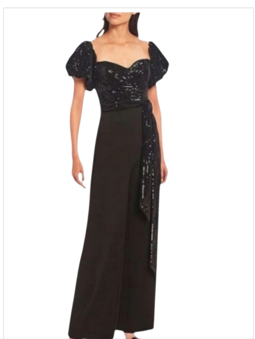 NWT Badgley Mischka Black Taylor Beaded Off-The-Shoulder Jumpsuit Sz 8